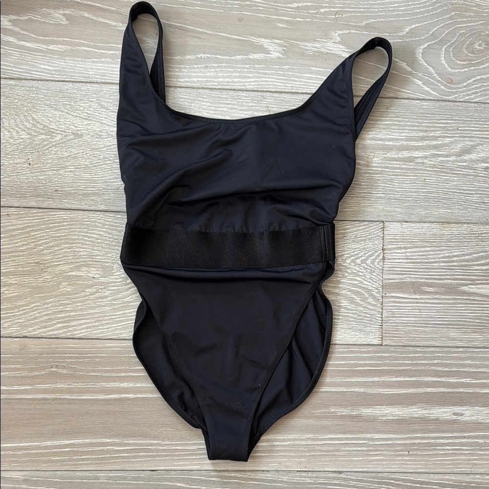 ASOS Black V-Leg one piece swim suit